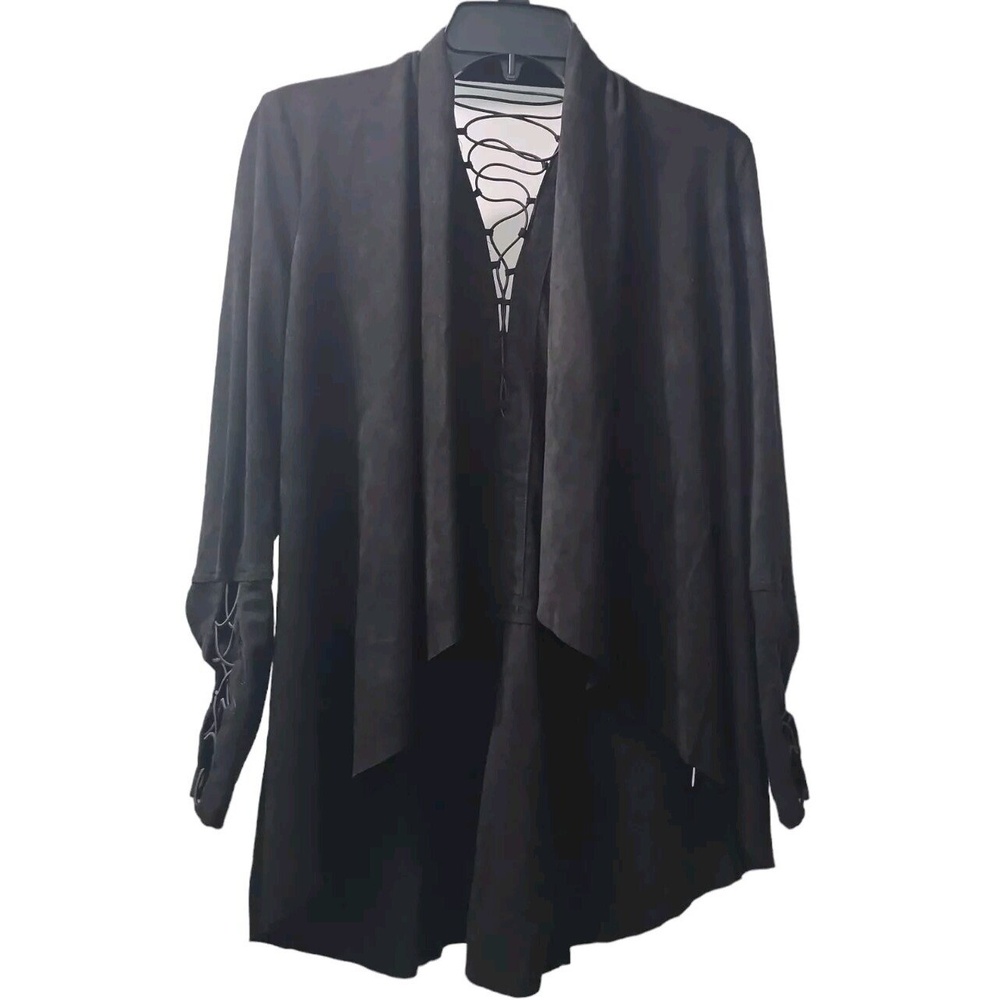 Simply Noelle Black Drape Front Cardigan with Lace-Up Sleeves Open Front Size XS
